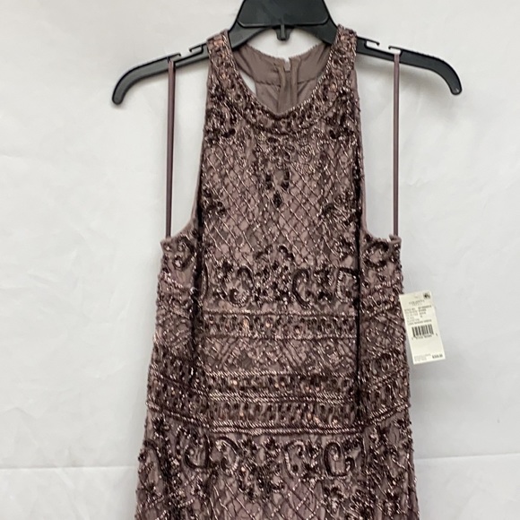Adrianna Papell mock neck Tback stone beaded dress - Picture 8 of 14